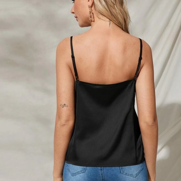 Eyelash Lace Trim Satin Cami Top - Picture 2 of 7